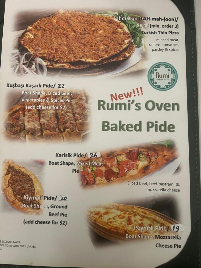 Dine In Menu Rumi Turkish Grill